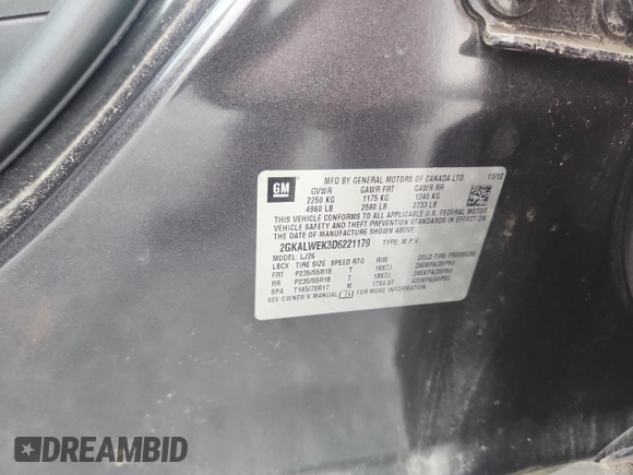 2013 GMC Terrain SLT with VIN 2GKALWEK3D6221179, listed as a Copart auction lot 63294425 with 138,858 mi miles and Clean title. Bid and sale history available at DreamBid. Image 13.