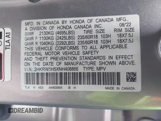 2022 Honda CR-V EX with VIN 2HKRW1H5XNH408866, listed as a IAAI auction lot 41922665 with 61,292 mi miles. Bid and sale history available at carsss.com. Image 9.