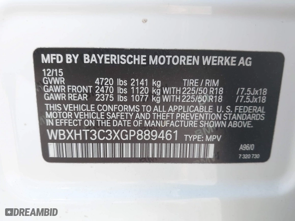 2016 BMW X1 xDrive28i with VIN WBXHT3C3XGP889461, listed as a IAAI auction lot 41757627 with 105,681 mi miles. Bid and sale history available at carsss.com. Image 9.
