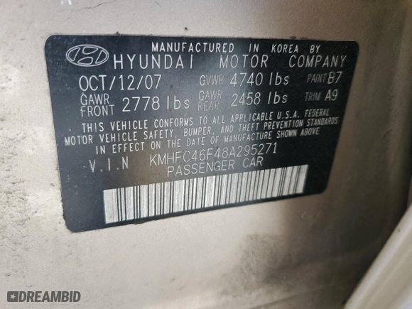 2008 Hyundai Azera Limited with VIN KMHFC46F48A295271, listed as a Copart auction lot 76299094 with 144,226 mi miles and Salvage Title. Bid and sale history available at carsss.com. Image 13.