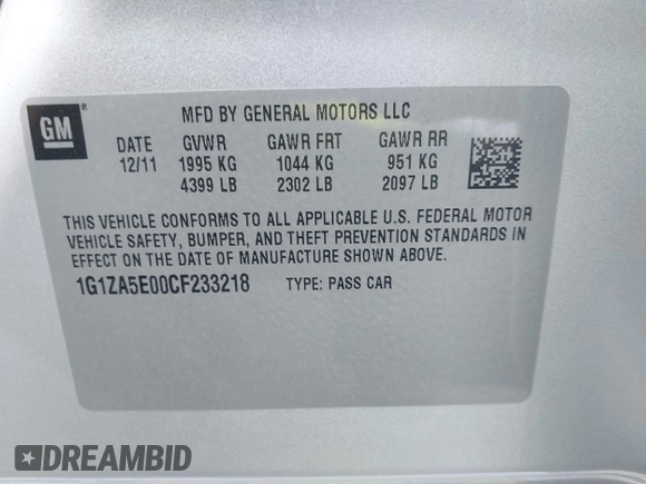 2012 Chevrolet Malibu 1FL with VIN 1G1ZA5E00CF233218, listed as a IAAI auction lot 42181356 with 209,883 mi miles and . Bid and sale history available at DreamBid. Image 9.