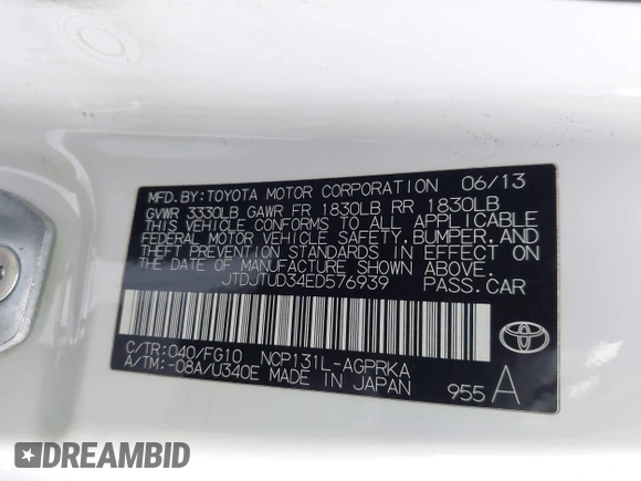 2014 Toyota Yaris L with VIN JTDJTUD34ED576939, listed as a IAAI auction lot 41805971 with 234,406 mi miles. Bid and sale history available at carsss.com. Image 9.