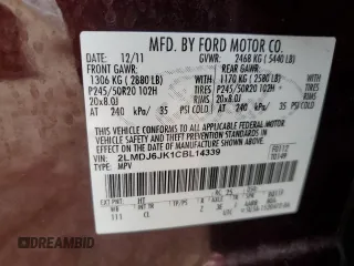 2012 Lincoln MKX with VIN 2LMDJ6JK1CBL14339, listed as a Copart auction lot 52938645 with 135,290 mi miles and Salvage Title. Bid and sale history available at carsss.com. Image 16.