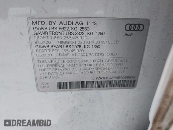 2014 Audi Q5 Premium Plus z VIN WA1DGAFP4EA059538, wystawiony jako IAAI lot #42158230 z przebiegiem 114 321 mil mil oraz . Historia ofert i sprzedaży dostępna na DreamBid. Obrazek 9.