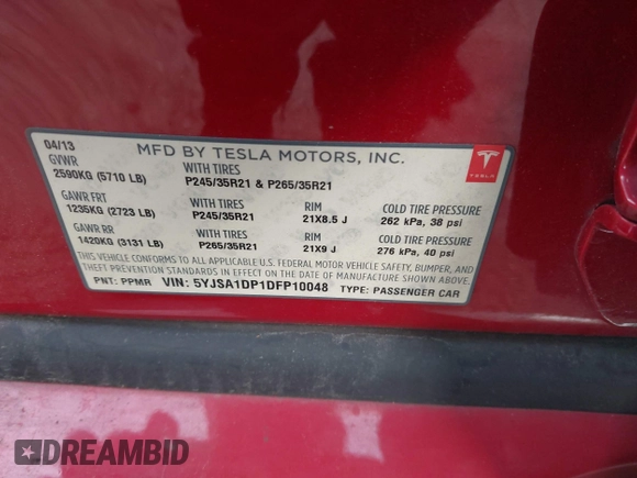 2013 Tesla Model S Performance с VIN 5YJSA1DP1DFP10048, выставлен на аукционе IAAI как лот 42523396 с пробегом 135 396 миль миль и . История ставок и продаж доступна на DreamBid. Изображение 9.