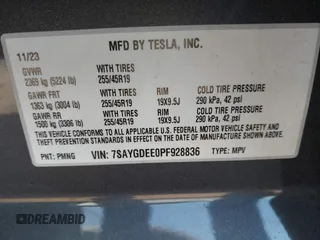 2023 Tesla Model Y Long Range with VIN 7SAYGDEE0PF928836, listed as a IAAI auction lot 41538742 with 9,630 mi miles and . Bid and sale history available at DreamBid. Image 9.