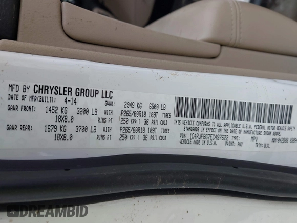 2014 Jeep Grand Cherokee Limited with VIN 1C4RJFBG7EC497622, listed as a IAAI auction lot 41667930 with 147,876 mi miles and . Bid and sale history available at DreamBid. Image 9.