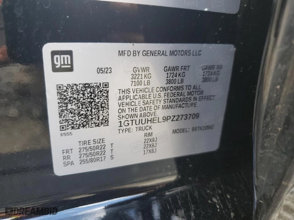 2023 GMC Sierra 1500 Denali Ultimate with VIN 1GTUUHEL9PZ273709, listed as a Copart auction lot 72153024 with 24,143 mi miles and Salvage Title. Bid and sale history available at carsss.com. Image 15.