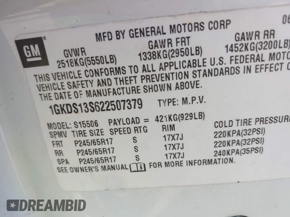 2002 GMC Envoy SLT with VIN 1GKDS13S622507379, listed as a IAAI auction lot 41641163 with 201,089 mi miles. Bid and sale history available at carsss.com. Image 9.