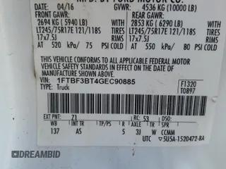 2016 Ford F-350 with VIN 1FTBF3BT4GEC90885, listed as a Copart auction lot 87760485 with Not provided miles and Salvage title. Bid and sale history available at DreamBid. Image 12.