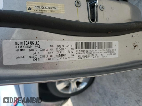 2016 Jeep Compass Sport with VIN 1C4NJCBA3GD611556, listed as a Copart auction lot 67579234 with Not Provided miles and Salvage Title. Bid and sale history available at DreamBid. Image 14.