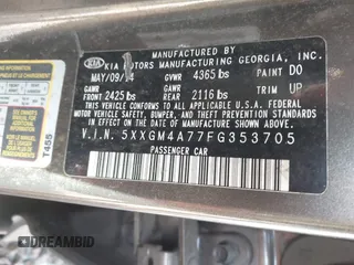 2015 Kia Optima LX with VIN 5XXGM4A77FG353705, listed as a IAAI auction lot 42519873 with 126,066 mi miles and . Bid and sale history available at DreamBid. Image 9.
