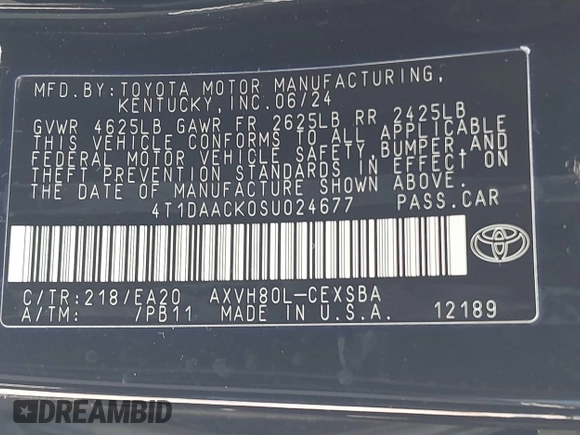 2025 Toyota Camry LE z VIN 4T1DAACK0SU024677, wystawiony jako IAAI lot #42468532 z przebiegiem 21 937 mil mil oraz . Historia ofert i sprzedaży dostępna na DreamBid. Obrazek 9.