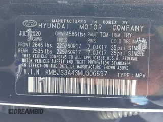 2021 Hyundai Tucson Value z VIN KM8J33A43MU306697, wystawiony jako IAAI lot #41869100 z przebiegiem 129 776 mil mil oraz . Historia ofert i sprzedaży dostępna na DreamBid. Obrazek 9.