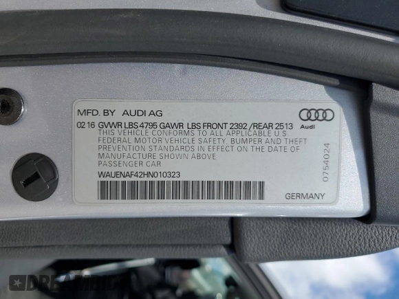 2017 Audi A4 Premium Plus with VIN WAUENAF42HN010323, listed as a Copart auction lot 58023345 with 83,139 mi miles and Salvage title. Bid and sale history available at DreamBid. Image 13.