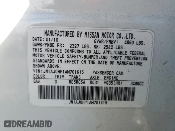 2010 Infiniti EX Journey с VIN JN1AJ0HP1AM701615, выставлен на аукционе Copart как лот 74615374 с пробегом 153 484 миль миль и На запчасти • Non repairable. История ставок и продаж доступна на DreamBid. Изображение 15.