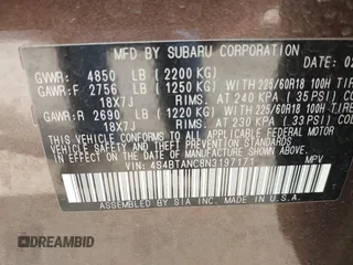 2022 Subaru Outback Limited z VIN 4S4BTANC8N3197171, wystawiony jako IAAI lot #42142957 z przebiegiem 49 991 mil mil oraz . Historia ofert i sprzedaży dostępna na DreamBid. Obrazek 9.