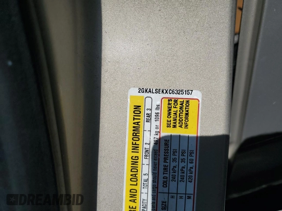 2012 GMC Terrain SLE-2 with VIN 2GKALSEKXC6325157, listed as a Copart auction lot 58335005 with 142,405 mi miles and Clean title. Bid and sale history available at DreamBid. Image 13.