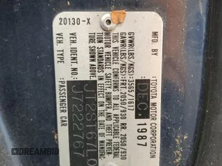1988 Toyota Celica z VIN JT2ST67L0J7222767, wystawiony jako Copart lot #53647155 z przebiegiem 103 345 mil mil oraz Czysty tytuł • Clean title. Historia ofert i sprzedaży dostępna na DreamBid. Obrazek 12.