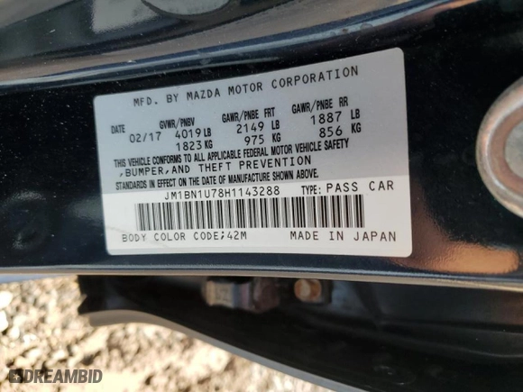 2017 Mazda Mazda3 4-Door Sport with VIN JM1BN1U78H1143288, listed as a Copart auction lot 42643105 with 78,070 mi miles and Salvage Title. Bid and sale history available at carsss.com. Image 12.
