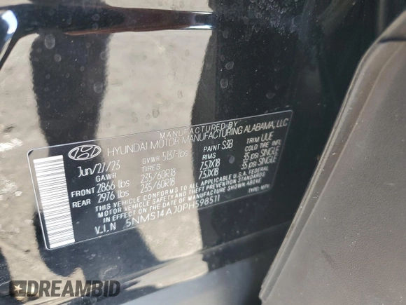 2023 Hyundai Santa Fe SE with VIN 5NMS14AJ0PH598511, listed as a Copart auction lot 46856975 with 83,730 mi miles and Non Repairable. Bid and sale history available at carsss.com. Image 15.