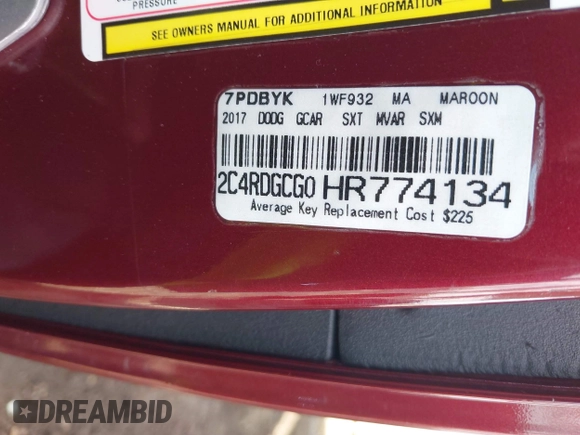 2017 Dodge Grand Caravan SXT with VIN 2C4RDGCG0HR774134, listed as a IAAI auction lot 42072621 with 90,753 mi miles and . Bid and sale history available at DreamBid. Image 9.