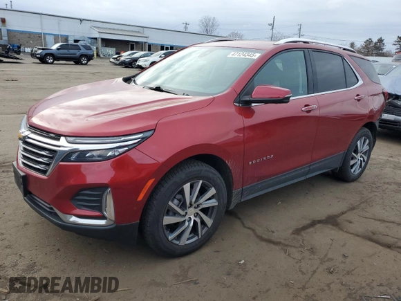 2022 Chevrolet Equinox Premier z VIN 3GNAXXEV3NS106575, wystawiony jako Copart lot #47124345 z przebiegiem 44 737 mil mil oraz Szkoda całkowita • Salvage title. Historia ofert i sprzedaży dostępna na DreamBid. Obrazek 1.