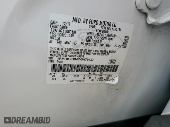 2012 Ford Explorer XLT with VIN 1FMHK7D84CGA79427, listed as a Copart auction lot 60741725 with 185,797 mi miles and Salvage title. Bid and sale history available at DreamBid. Image 13.