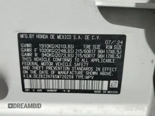 2025 Honda HR-V EX-L z VIN 3CZRZ2H76SM720259, wystawiony jako Copart lot #50909905 z przebiegiem 3 978 mil mil oraz Szkoda całkowita • Salvage title. Historia ofert i sprzedaży dostępna na DreamBid. Obrazek 14.