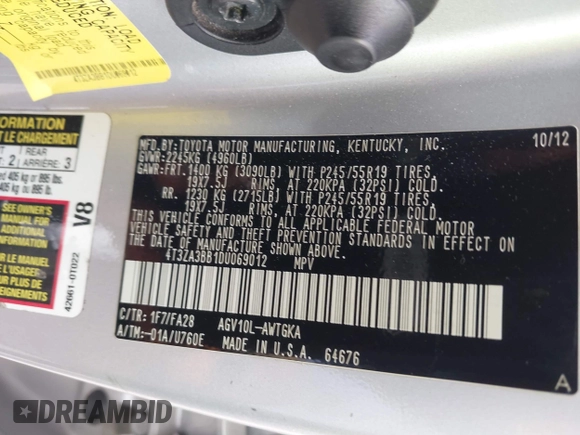 2013 Toyota Venza LE z VIN 4T3ZA3BB1DU069012, wystawiony jako IAAI lot #42033588 z przebiegiem 148 232 mil mil oraz . Historia ofert i sprzedaży dostępna na DreamBid. Obrazek 9.