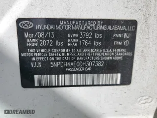 2013 Hyundai Elantra Limited with VIN 5NPDH4AE0DH307382, listed as a Copart auction lot 54208875 with 162,504 mi miles and Clean Title. Bid and sale history available at carsss.com. Image 12.