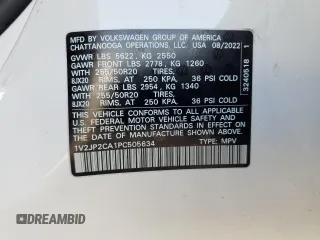 2023 Volkswagen Atlas SE с VIN 1V2JP2CA1PC505634, выставлен на аукционе Copart как лот 68716814 с пробегом 35 606 миль миль и Списание • Salvage title. История ставок и продаж доступна на DreamBid. Изображение 12.