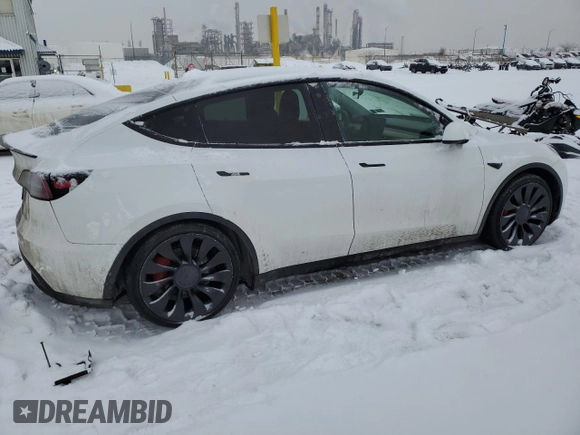 2022 Tesla Model Y Performance with VIN 7SAYGDEF4NF378191, listed as a Copart auction lot 42691915 with Not Provided miles and Salvage Title. Bid and sale history available at DreamBid. Image 3.