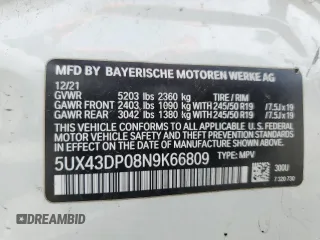 2022 BMW X3 sDrive30i with VIN 5UX43DP08N9K66809, listed as a Copart auction lot 55419525 with Not Provided miles and Salvage Title. Bid and sale history available at DreamBid. Image 13.