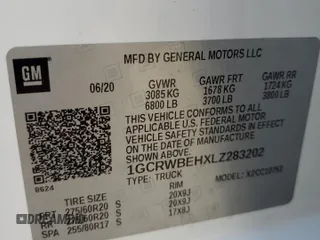 2020 Chevrolet Silverado 1500 Custom with VIN 1GCRWBEHXLZ283202, listed as a Copart auction lot 68265164 with 20,631 mi miles and Salvage Title. Bid and sale history available at carsss.com. Image 12.