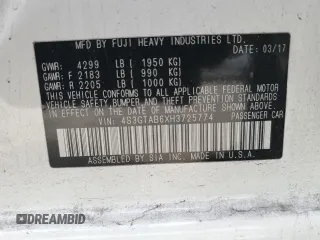 2017 Subaru Impreza Premium with VIN 4S3GTAB6XH3725774, listed as a Copart auction lot 52583855 with 45,258 mi miles and Salvage title. Bid and sale history available at DreamBid. Image 14.