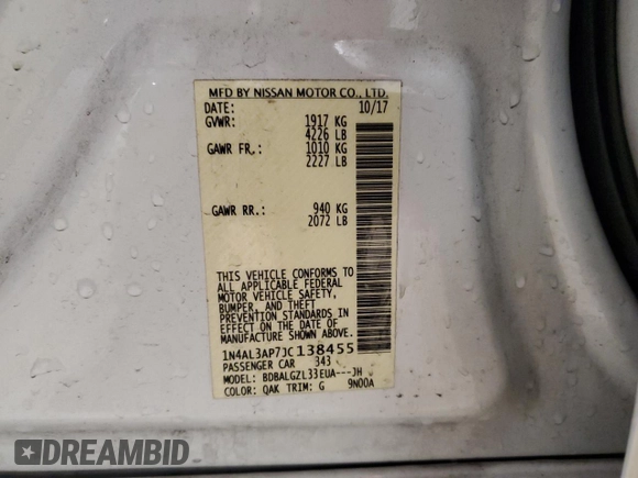 2018 Nissan Altima SR with VIN 1N4AL3AP7JC138455, listed as a Copart auction lot 50544815 with 63,786 mi miles and Salvage Title. Bid and sale history available at DreamBid. Image 12.