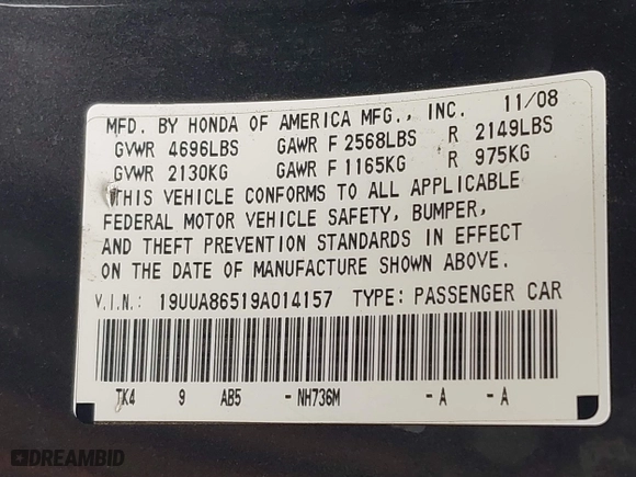 2009 Acura TL Tech with VIN 19UUA86519A014157, listed as a IAAI auction lot 42058423 with 201,403 mi miles. Bid and sale history available at carsss.com. Image 9.