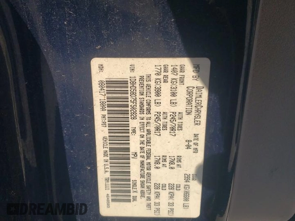2005 Dodge Durango Limited z VIN 1D8HD58D75F502828, wystawiony jako Copart lot #76942484 z przebiegiem 266 404 mil mil oraz Czysty tytuł • Clean title. Historia ofert i sprzedaży dostępna na DreamBid. Obrazek 12.