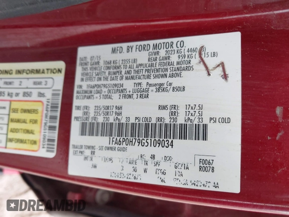 2016 Ford Fusion SE with VIN 1FA6P0H79G5109034, listed as a IAAI auction lot 42335194 with 97,080 mi miles and . Bid and sale history available at DreamBid. Image 9.