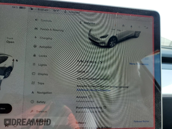 2021 Tesla Model Y Standard Range z VIN 5YJYGDED4MF107030, wystawiony jako Copart lot #66382913 z przebiegiem 39 024 mil mil oraz Szkoda całkowita • Salvage title. Historia ofert i sprzedaży dostępna na DreamBid. Obrazek 9.