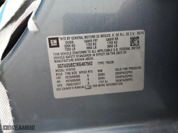 2014 GMC Sierra 1500 SLE with VIN 3GTU2UEC7EG487562, listed as a Copart auction lot 53556445 with 194,015 mi miles and Clean Title. Bid and sale history available at carsss.com. Image 12.