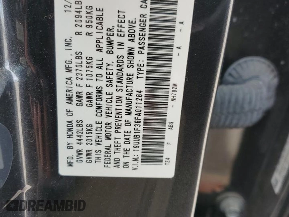 2015 Acura TLX with VIN 19UUB1F36FA011284, listed as a Copart auction lot 53176234 with 62,931 mi miles. Bid and sale history available at carsss.com. Image 14.