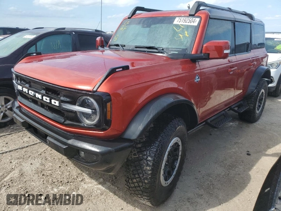 2023 Ford Bronco with VIN 1FMDE5DH3PLB10433, listed as a Copart auction lot 75192504 with 8,275 mi miles and Salvage Title. Bid and sale history available at DreamBid. Image 1.