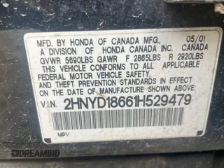 2001 Acura MDX Touring Pkg with VIN 2HNYD18661H529479, listed as a Copart auction lot 85612794 with 0 mi miles and Clean Title. Bid and sale history available at carsss.com. Image 10.