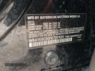 2015 BMW 7 Series 750Li with VIN WBAYE8C50FD782454, listed as a Copart auction lot 85290474 with 0 mi miles and Salvage Title. Bid and sale history available at carsss.com. Image 13.