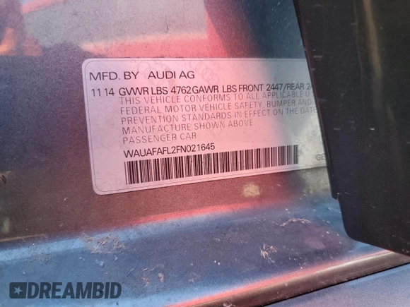 2015 Audi A4 Premium с VIN WAUAFAFL2FN021645, выставлен на аукционе Copart как лот 76598514 с пробегом 132 843 миль миль и Чистый • Clean title. История ставок и продаж доступна на DreamBid. Изображение 13.
