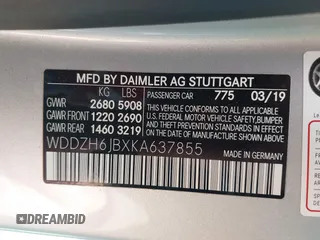 2019 Mercedes-Benz E 450 with VIN WDDZH6JBXKA637855, listed as a IAAI auction lot 41881279 with Not Provided miles and . Bid and sale history available at DreamBid. Image 9.