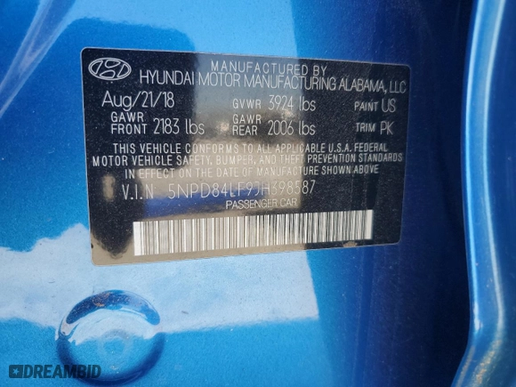 2018 Hyundai Elantra SEL with VIN 5NPD84LF9JH398587, listed as a Copart auction lot 50587155 with 48,380 mi miles and Salvage Title. Bid and sale history available at carsss.com. Image 13.
