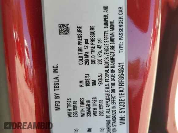 2024 Tesla Model 3 with VIN 5YJ3E1EA7RF864841, listed as a Copart auction lot 49467815 with 0 mi miles and Salvage Title. Bid and sale history available at carsss.com. Image 13.